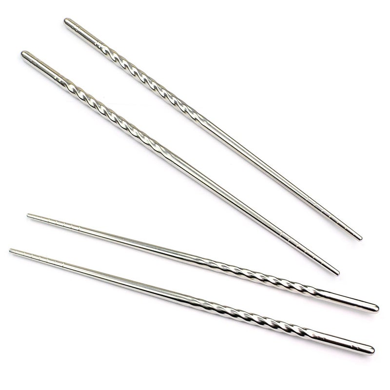 Rbenxia Metal Steel Chopstick Stainless Steel Spiral Chopsticks 8.8 Inches Long Lightweight Chopstick Set Reusable Classic Style for Kitchen Dinner 5 Pairs Silver - Image 3
